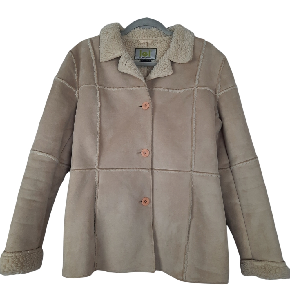 L.E.I. Brown Faux Suede Sherpa Coat Rodeo